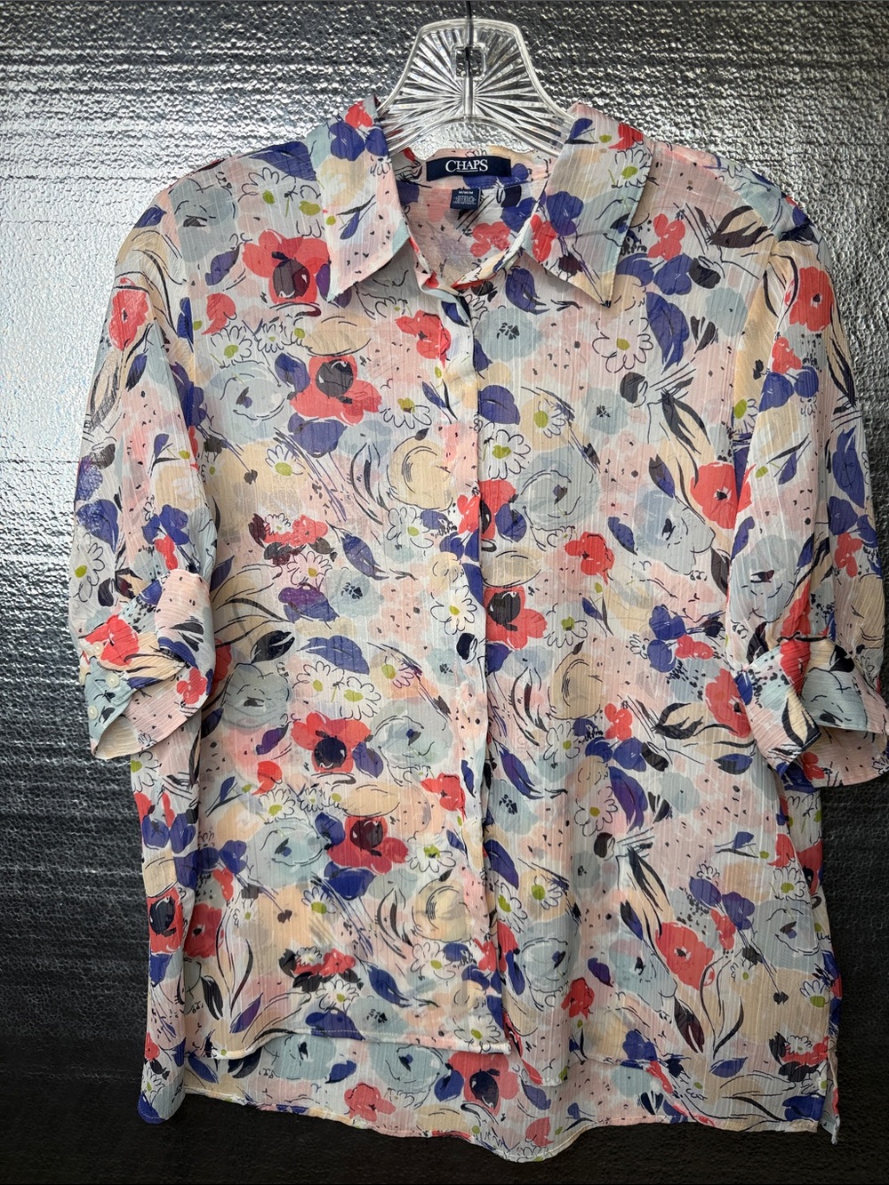Chaps Women’s Floral Button-Up Blouse - Blue, Red, Cream